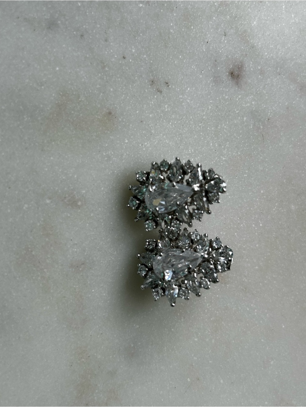 Silver moissanite Teardrop Cluster Earrings - Women Jewelry